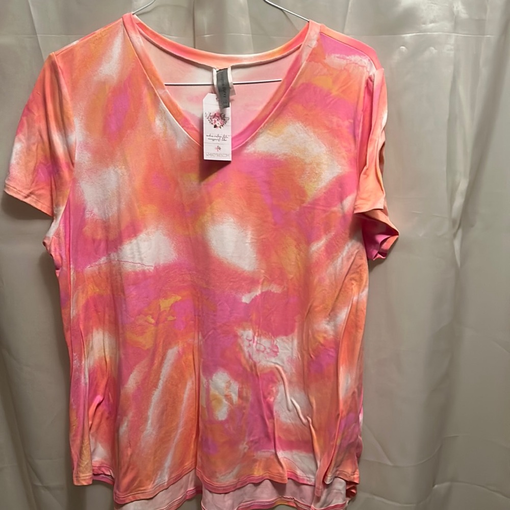 Womens v-neck tie-dye Plus size short sleeve shirt